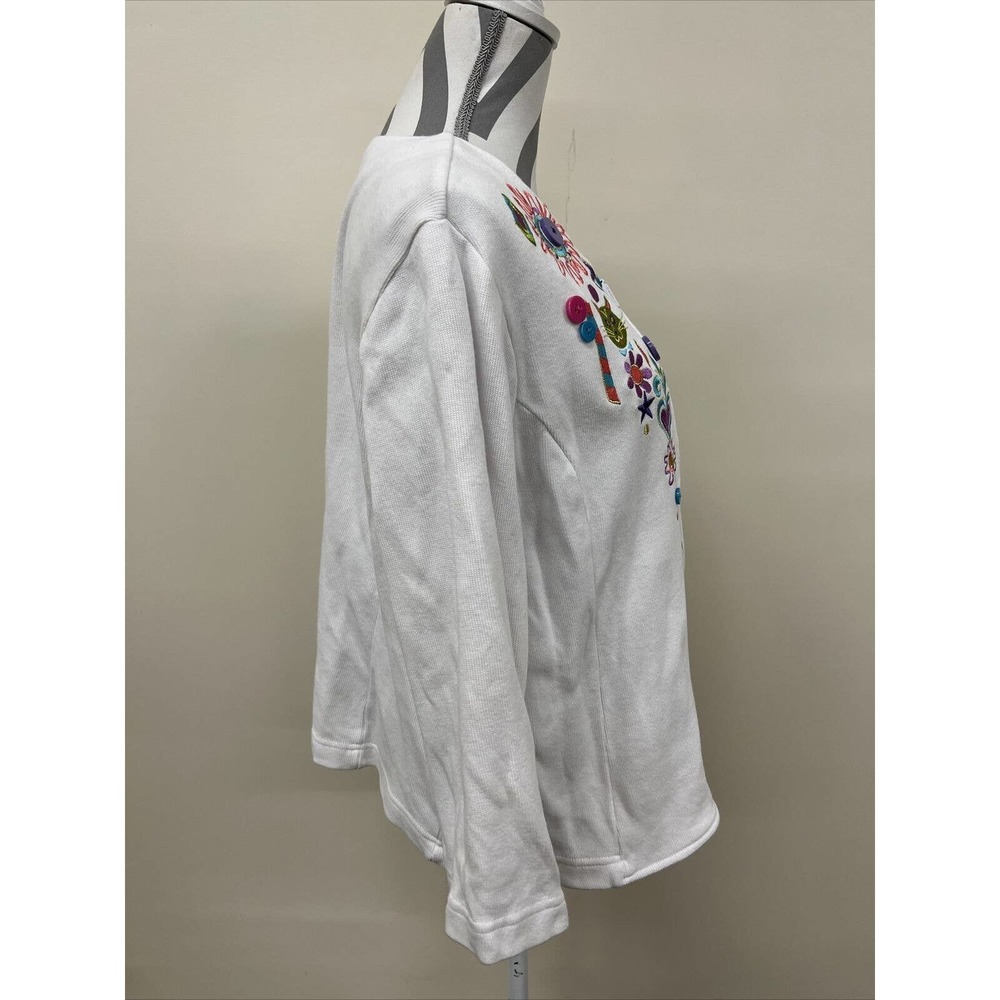 Bob Mackie Wearable Art MCM Themed Zip Up Sweater 100% Cotton XL White FS Chrty - Picture 2 of 11